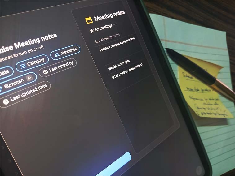 Whiteboard and sticky notes showing Tenjisoft ideation board for a new asset set